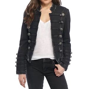 Free People Fitted Military Denim Jacket Black ( S ) Distressed